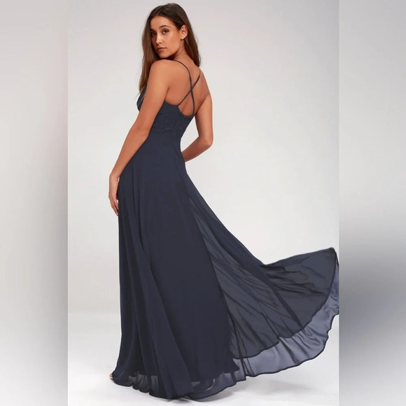 NWT Lulus Madalyn Navy Blue Lace Maxi Dress - Picture 2 of 9